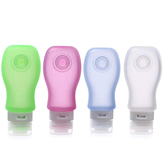 FNSHIP 4 Pack Sucker type Portable Food Grade Squeeze Silicone Liquid Travel Bottles TSA Approved For Shampoo, Conditioner, Lotion, Toiletries, Food condiment(1OZ,White+Blue+Green+Pink)