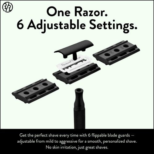 Rockwell Razors 6S Adjustable Black Stainless Steel Safety Razor - 6 Settings for Custom Shaves | Reduces Razor Burn