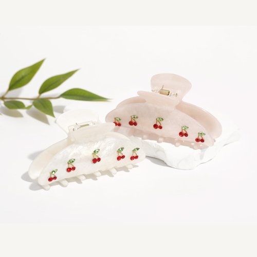2PCS Cherry Hair Clips for Women Girls – Kawaii Fruit Medium Unique Claw clips, Trendy Handmade Look Acetate Hair Accessories for Thin Hair