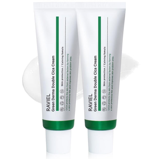 RAVIEL Green Derma Double Cica Cream | Calming & Repairing Night Cream for Sensitive Skin, Korean Anti-Wrinkle Moisturizer | Daily Skincare (1.69 fl oz, Pack of 2)