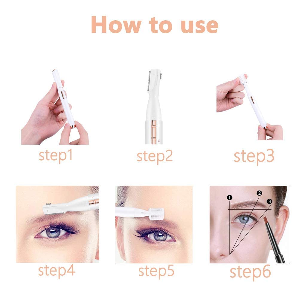 ZEXELLER Upgraded Eyebrow Trimmer, Precision Facial Hair Trimmer with Comb, Battery Operated Painless Electric Eyebrow Razor Facial Hair Remover Face Chin Neck, Upper-Lip, Peach-Fuzz