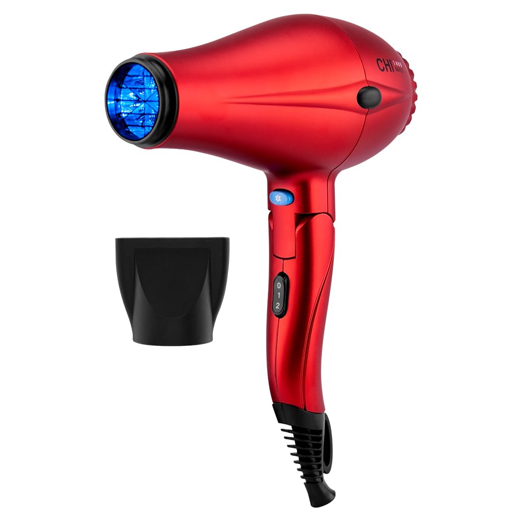 CHI 1400 Series Compact Hair Dryer - Powerful, Lightweight & Quick-Drying for Shiny, Frizz-Free Hair | Red