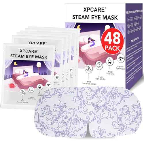 XPCARE 48 Pack Steam Eye Masks for Dry Eyes, Self Heated Steam Warm Eye Mask, Disposable Heated Eye Mask for Dark Circles, Puffy Eyes, Relief Stress Eye Fatigue (Unscented)