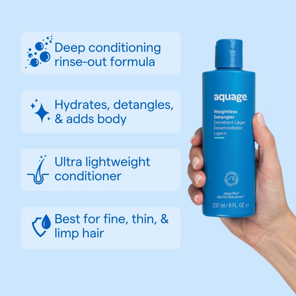 AQUAGE Weightless Detangler - Ultra-Light Conditioner for Hydration & Tangle-Free Hair | 8 oz