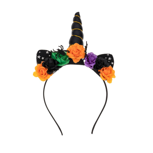 Madison Tyler Halloween Unicorn Headband | Black Horns Headbands for Women | Colorful Flowers with Spider and Ears with Stars Halloween Costume Headband | Halloween Party Carnivals Supplies