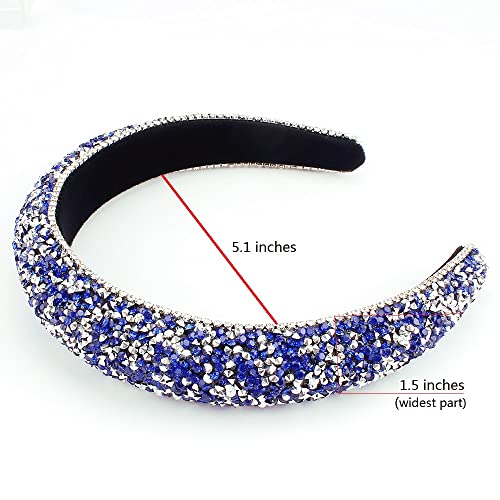 FASOTY Rhinestone Headband Women Fashion Handmade Navy Blue Headband Crystal Diamond Bling Headbands Hair Hoops Padded Headband Glitter Beaded Hairband Sparkle Hair Accessories (Blue+Silver)