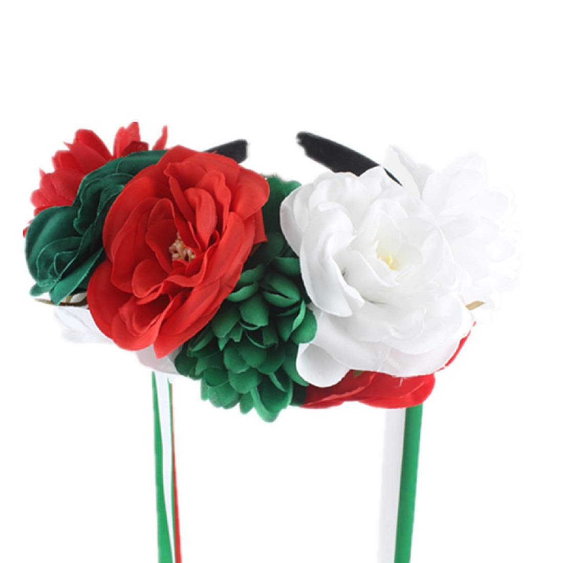 Floral Fall Day of the Dead Flower Crown Festival Headband Rose Mexican Floral Headpiece HC-23 (A-Red Green White)