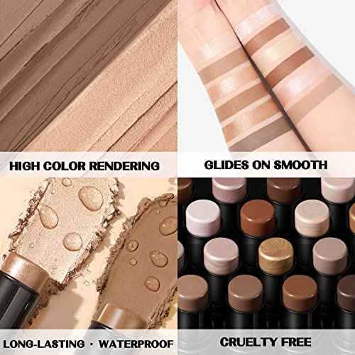 FOCALLURE 2 Pcs Mineral Cream Contour Stick,Moisturize Highlighter and Bronzer Pen,Non Stick Face Brightens & Shades Pencil,Long Lasting & Smooth Gliding Face Illuminator Makeup,Medium