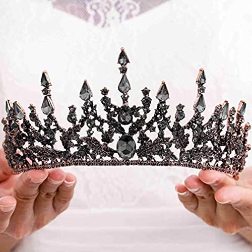 Yovic Baroque Wedding Crowns Rhinestone Bridal Crown and Taira Crystal Bride Crown Prom Costume Party Hair Accessories for Women and Girls (Black)