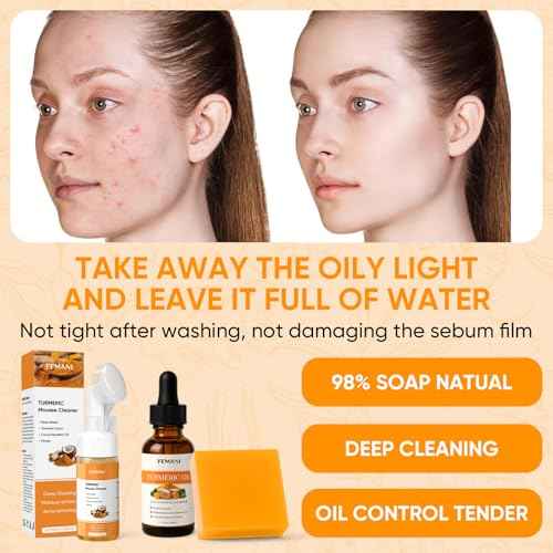 Turmeric Face Wash Set, Turmeric Facial Cleanser& Soap Bar & Oil for Face & Body Suit to All Skin Type, Protect Sensitive Skin Remove Spots Tone-evening