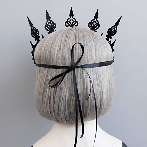 Love Sweety Halloween Vintage Crown Rose Headband Gothic Floral Headpiece (A Black)