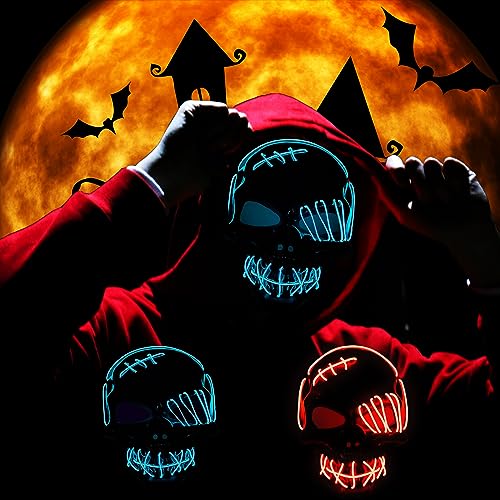 Naisidas Halloween Mask LED Scary Skull Mask, Halloween Light up Mask Decoration for Halloween Festival, Scary Party,Costume Cosplay with 3 Light Modes(Ice Blue)