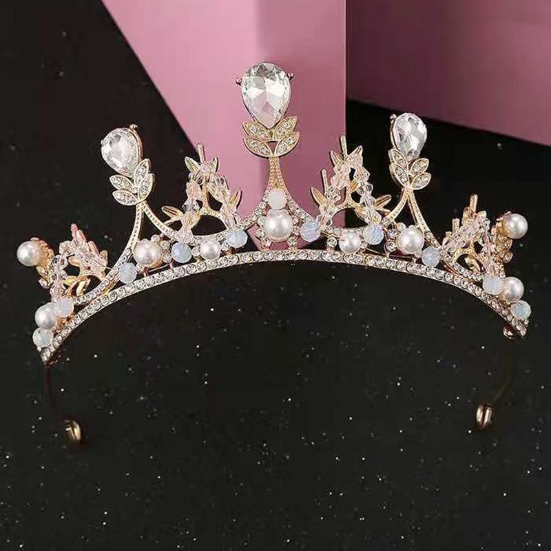 YOVECATHOU Girls Gold Tiara Princess Crown Headband Rhinestone Hairpiece for Halloween Costume Wedding Bridal Prom Birthday Party Cosplay Christmas Gifts