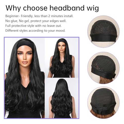 testar Headband Wig Black Wigs for Women Long Loose Body Wave Curly Wig Synthetic Hair Natural Color