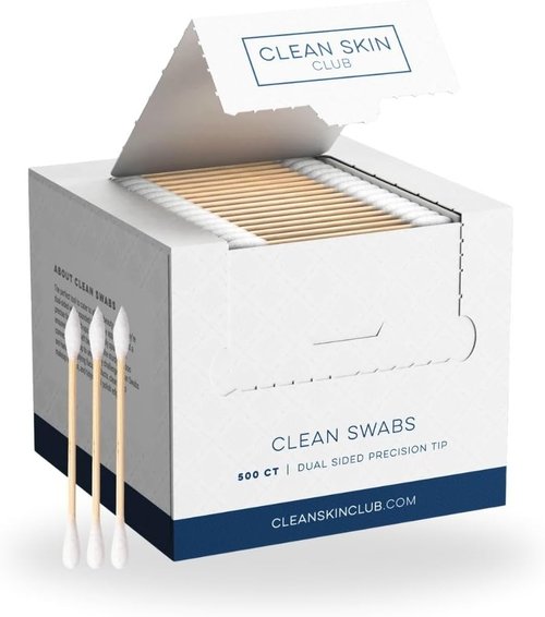 Clean Skin Club Clean Swabs - Biodegradable Organic Cotton & Bamboo | 500 Count for Makeup Touch-ups