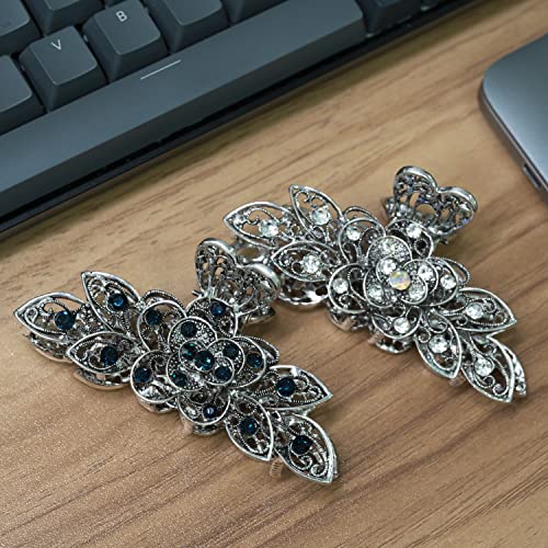 LINXUXIE Large Claw Hair Clips 2PCS For Women and Girls Metal Retro Style With Sparkly Glitter Rhinestones Banana Jaw Hair Clamps Strong Hold Nonslip Hair Accessories