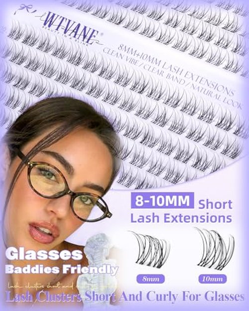 Wtvane Lash Clusters Wispy Eyelash Clusters Natural Lash Extensions 8-16mm Cluster Eyelash Extensions Fairy Lashes Clusters with Soft Thin Lash Band C-Curly Individual Lashes Anime Eyelashes Cluster