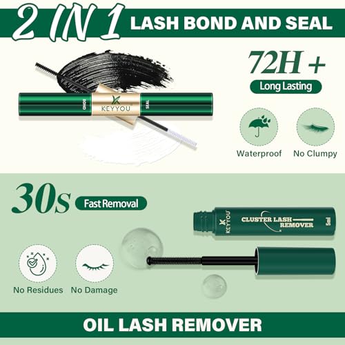 Lash Clusters 300pcs Individual Lashes 50D 0.07C Curl 11mm DIY Eyelash Extension KEYYOU Large Tray Volume Soft&Natural Cluster Lashes(50D-0.07C,11）