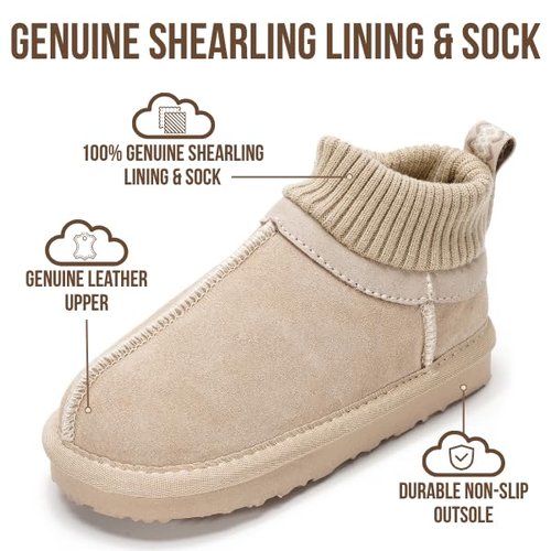 Project Cloud Kids Boots 100% Genuine Leather - Water Resistant Toddler Girl Boots with Australian Shearling - Safe Non Slip Kid & Toddler Booties & Comfortable Kids Shoes (DreamOn, SANSUEDE,7)