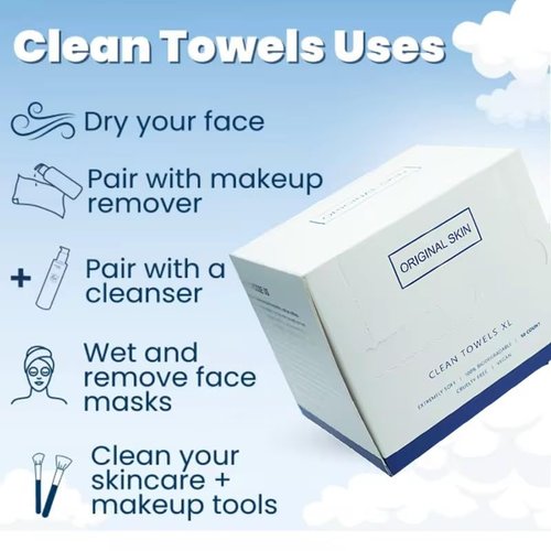 Disposable Face Towels Original Skin Clean XL, Disposable Makeup Remover Wipes, Extremely Soft, 50 Count