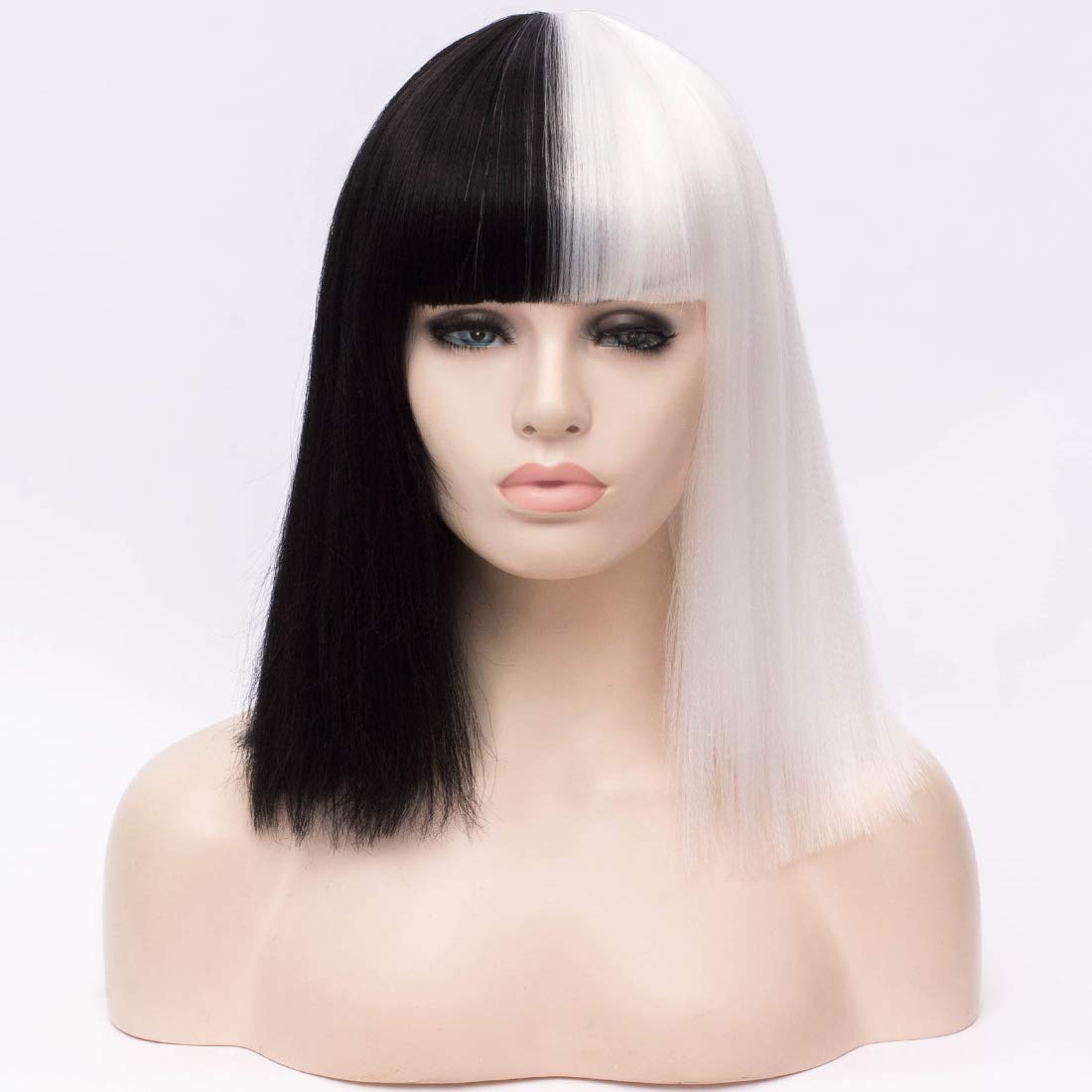 Cying Lin Short Straight Black and White Wig For Women Cosplay Halloween Party (Black and White4)