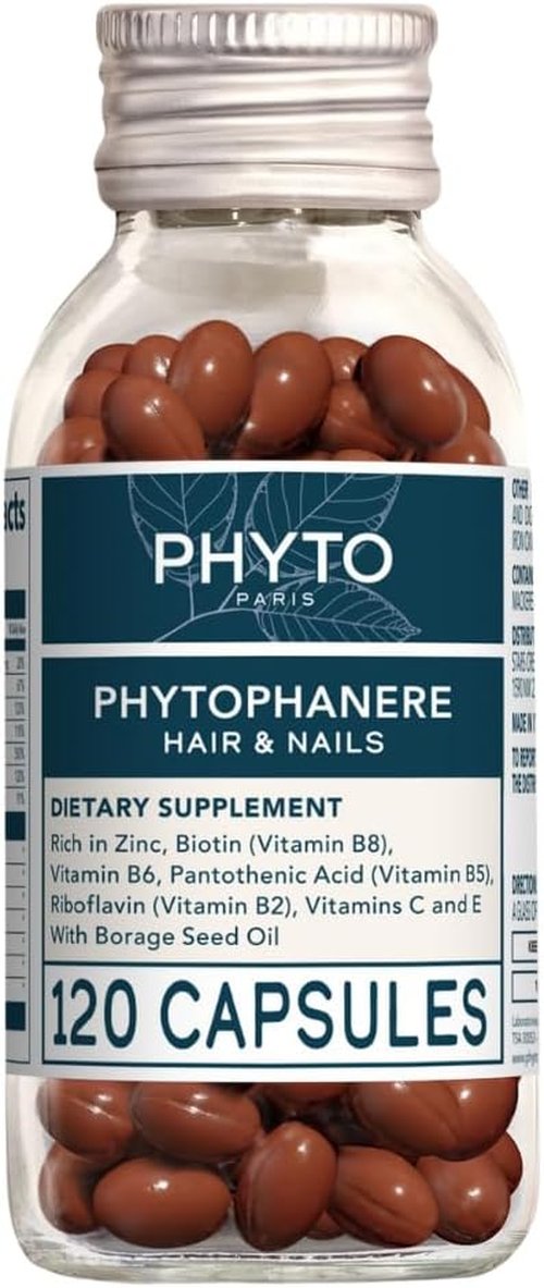 PHYTO Phytophanère Hair Growth Supplement - Biotin, Zinc & Vitamin B6 for Thicker, Stronger Hair & Nails | 120 Capsules, 2-Month Supply