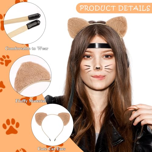 Vovii Cat Ears Headband for Women and Girls, Furry Cat Ear Headbands for Adult Halloween Cosplay Costume (3Pcs)