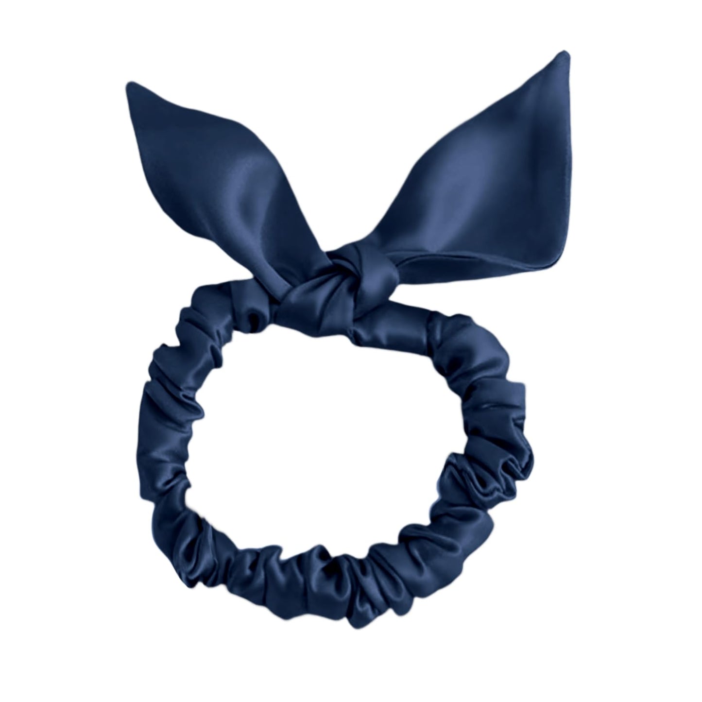 THXSILK Hair Silk Scrunchies with Bow for Women Pure Mulberry Silk Hair Cute Ring Ties Scrunchies for Girls Women's Thick Hair, Navy Blue, 2.8"