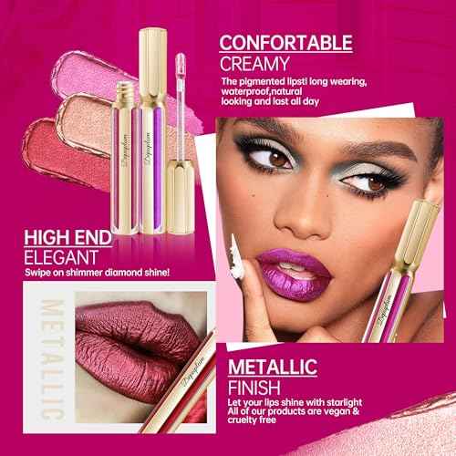 Dark Red Lipsticks for Women Metallic Lipstick Long Lasting Non Stick Cup Lip Gloss, Metal Shine Lightweight Hydrating Full Coverage Lip Color, DP104 Impassion