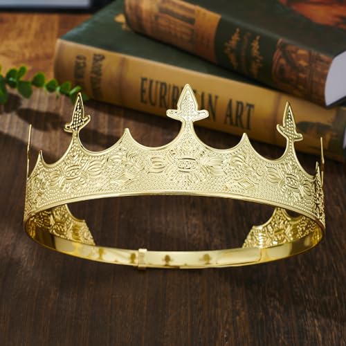 Generic King Crowns Metal Hair Band for Men Gold Crowns and Tiara for Theme Birthday Party Costume Accessories (Gold)