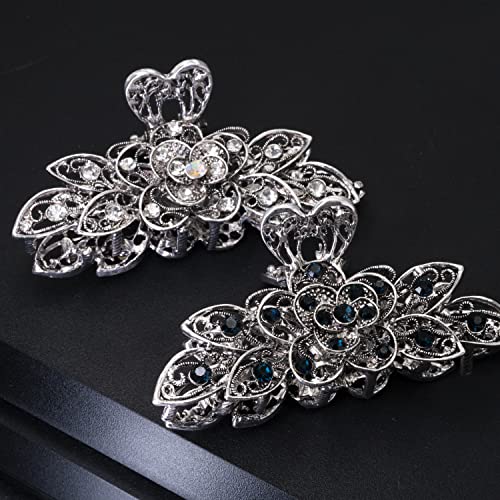 LINXUXIE Large Claw Hair Clips 2PCS For Women and Girls Metal Retro Style With Sparkly Glitter Rhinestones Banana Jaw Hair Clamps Strong Hold Nonslip Hair Accessories