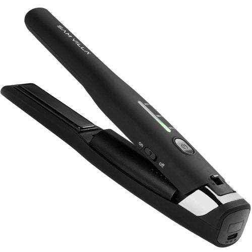 Sam Villa Pro Results Cordless Flat Iron - Travel-Friendly Hair Straightener | 45-Minute Styling, Black
