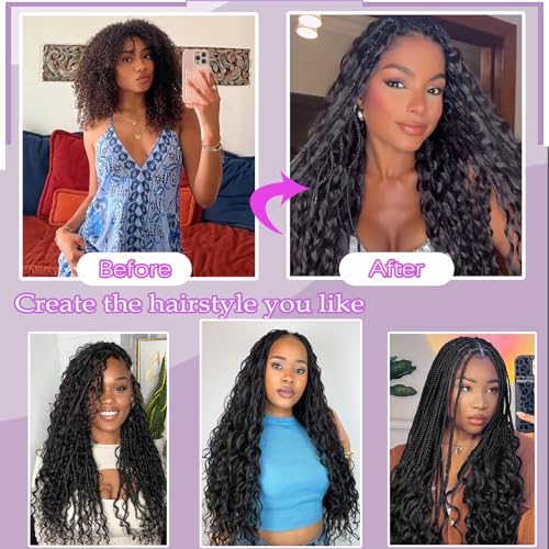 Human Braiding Hair Mix Synthetic Boho Hair for Braiding, 20 Inch Deep Wave Bulk for Boho Braids 2 Pcs Curly Bohemian Wet and Wavy Braiding Hair (1B, 18 Inch)