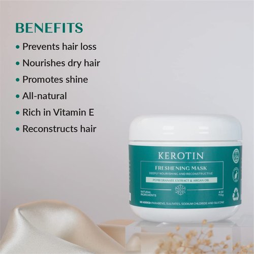 Keratin Freshening Mask - Natural Repair Treatment for Dry & Damaged Hair | Deep Conditioning with Argan Oil, Paraben & Sulfate Free