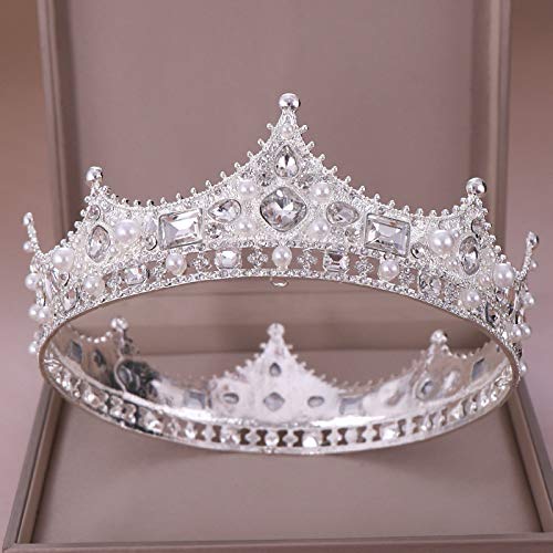 YADIRF King Crystal Wedding Tiara Vintage Rhinestone Crown Hair Bands For Men Birthday Prom Pageant Hair Accessories (Silver)