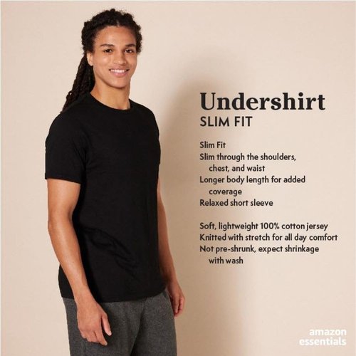 Amazon Essentials Men's Slim Fit Cotton Crew Neck Undershirts - Comfortable & Breathable | 3-Pack
