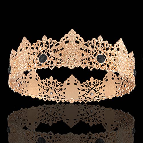 King Men Tiara Crown Imperial Medieval Headband Crystal Pageant Costumes For Birthday Party Prom Halloween Hair Accessories (Gold With White Stone)