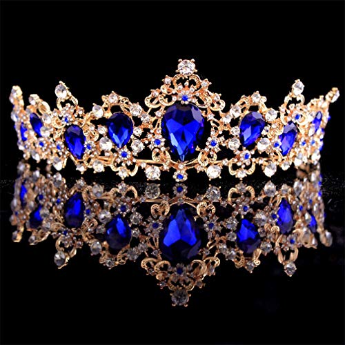 MACOIOR Baroque Royal Queen Crowns and Tiaras for Women,Crystal Rhinestone Costume Party Festival Wedding Tiaras Headbands (Blue)