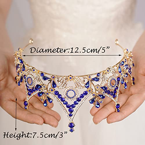 wekicici Wekicici Baroque Queen Crown Blue Crystal Tiara Rhinestone Princess Wedding Headband for Women Girl Birthday suitable weki-0423-crown-5-blue 0