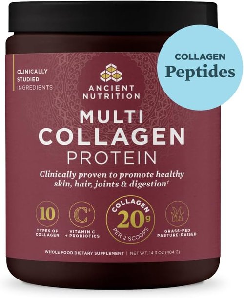 Ancient Nutrition Collagen Peptides Powder - Multi Collagen Protein with Vitamin C & Probiotics | Unflavored, 40 Servings