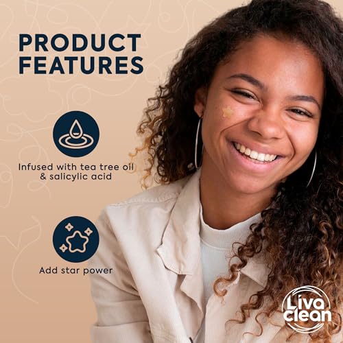 Livaclean Star Pimple Patches for Face w/ Hydrocolloid, Tea Tree oil & Salicylic Acid - Zit Stickers, Hydrocolloid Acne Patches for Face - Cute Pimple Patch, Acne Stickers