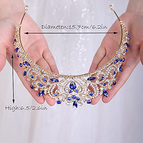 wekicici Wedding Tiaras Rhinestone Princess Crown Crystal Queen Tiaras Bridal Headband Gifts for Women Birthday Wedding Prom Bridal Party Pageant Halloween Costume(Blue)