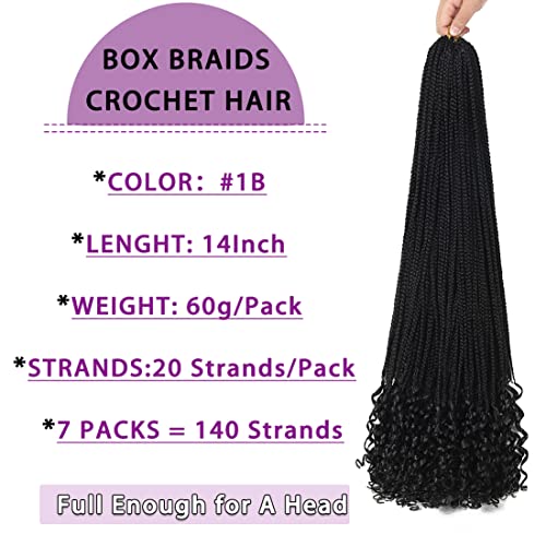 Crochet Box Braids Hair with Curly Ends 7 Packs Pre Looped Crochet Braids Goddess Box Braids Crochet Box Braid Hair(14 inch,1B)