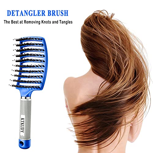 KTKUDY Detangling Brush Boar Bristles Hair Brush Make Hair Shiny & Healthier Curved and Vented Detangler Brush for Women Men Kids Wet & Dry Hair (Black)