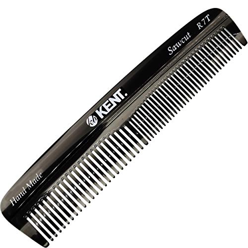 Kent R7TG Graphite Double Tooth Hair Pocket Comb, Small Fine/Wide Tooth Comb For Grooming Styling Hair, Beard and Mustache, for Men, Women and Kids. Saw Cut and Hand Polished. Handmade in England