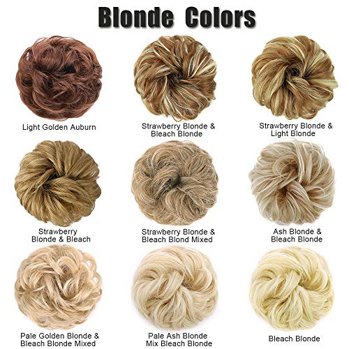MORICA 1PCS Messy Hair Bun Hair Scrunchies Extension Curly Wavy Messy Synthetic Chignon for Women (24/613#(Pale Ash Blonde Mix Bleach Blonde))