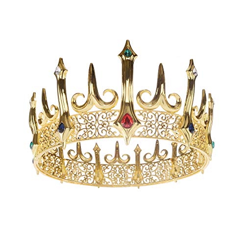 S SNUOY Gold King Crowns for Men Full Round Metal Crown King Party Hats Crowns and Tiaras for Men