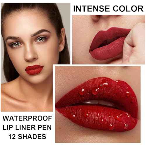 12 Colors Lip Liner Set, Matte Finish Series Lip Liners Pen Kit for Women, Long Lasting Waterproof Smooth High Pigmented Lip Pencil for Daily Makeup (Set A)