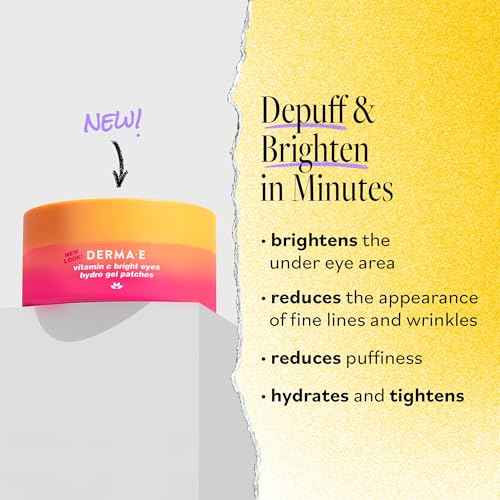 Derma E Vitamin C Bright Eyes Hydro Gel Under Eye Patches (30 Pairs), Allantoin, Caffeine & Vitamin B3, Eye Masks to Helps Reduce Fine Lines, Wrinkles, Dark Circles & Puffy Eyes, 60ct