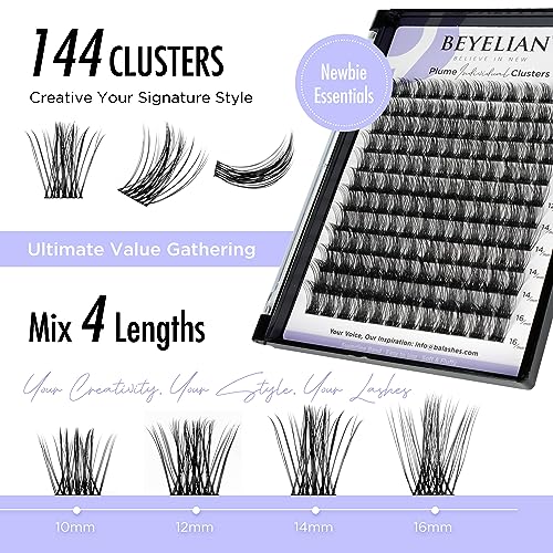 BEYELIAN Lashes Clusters, D Curl Cluster Lashes, Dense Look DIY Eyelash Extensions, 168pcs 10-16mm Super Thin Band & Soft Lashes, Reusable Volume False Lashes (P13)